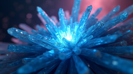 Blue Crystal Cluster: Macro Photography of Sparkling Mineral Formation with Abstract Light Effects, Gemstone Close-Up, and Artistic Bokeh Background