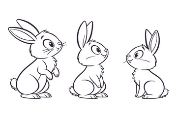 Minimal Bunny Line Art Doodle in Different Poses,
