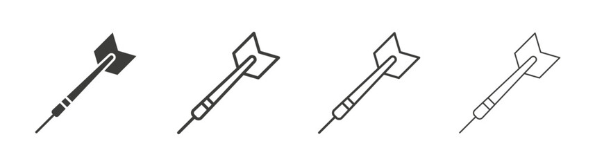 Dart icons set. Liner outlined and flat black color
