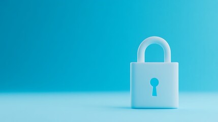 Fototapeta premium Modern Minimalist Design of a Light Blue Padlock on a Soft Blue Background with Simple Aesthetic Appeal