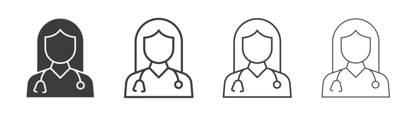 Doctor icons set. Liner outlined and flat black color