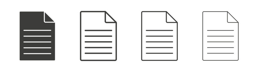 Document icons set. Liner outlined and flat black color