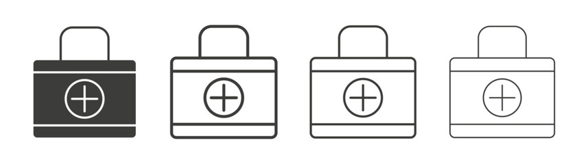 Doctor bag icons set. Liner outlined and flat black color