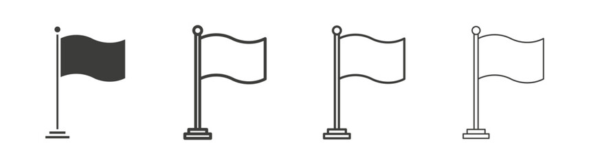 Flag icons set. Liner outlined and flat black color