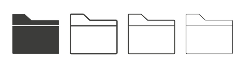 Folder icons set. Liner outlined and flat black color