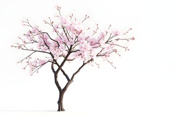 Fototapeta premium 3D cherry blossom with gentle petals on a clean white backdrop, blending nature and minimalism