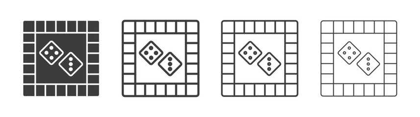Game board icons set. Liner outlined and flat black color