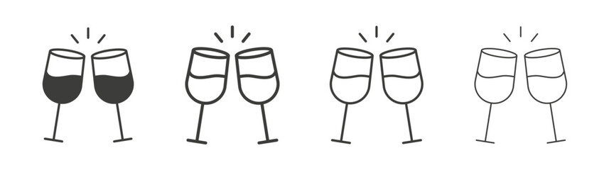 Glass-cheers icons set. Liner outlined and flat black color