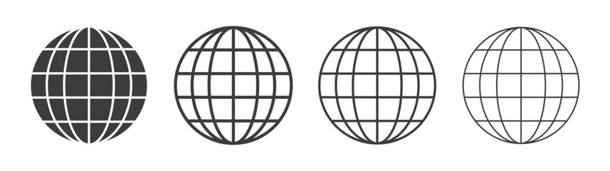 Globe icons set. Liner outlined and flat black color