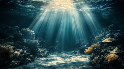 Obraz premium Enchanting underwater scene with dramatic ocean lighting for nature lovers