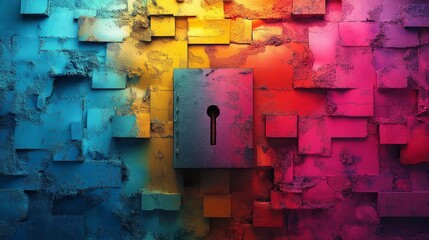 Colorful abstract background with central keyhole symbol for creative design and inspiration