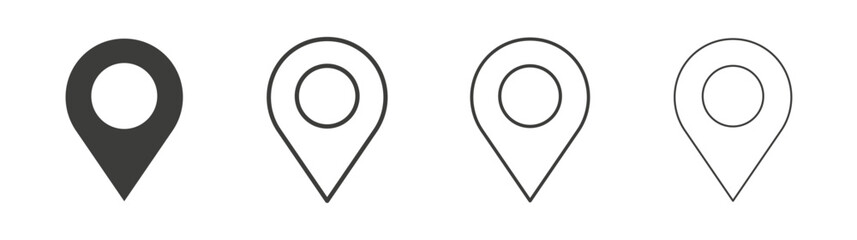 Map marker icons set. Liner outlined and flat black color