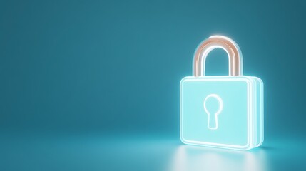 Neon Lock Symbol on Blue Background, Digital Security Concept for Online Safety, Technology, and Protection