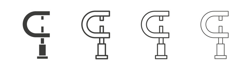 Micrometer icons set. Liner outlined and flat black color