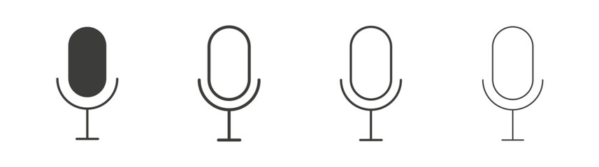 Microphone icons set. Liner outlined and flat black color