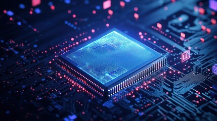 Obraz premium High-Tech Circuit Board with Glowing Processor