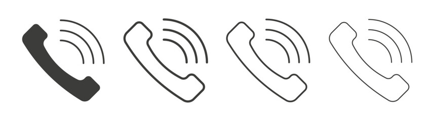 Phone call icons set. Liner outlined and flat black color