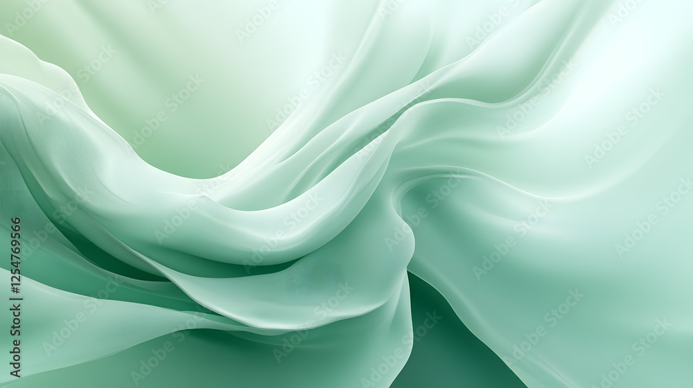 Poster smooth wave pattern on a green and white background with a serene composition of soft elements