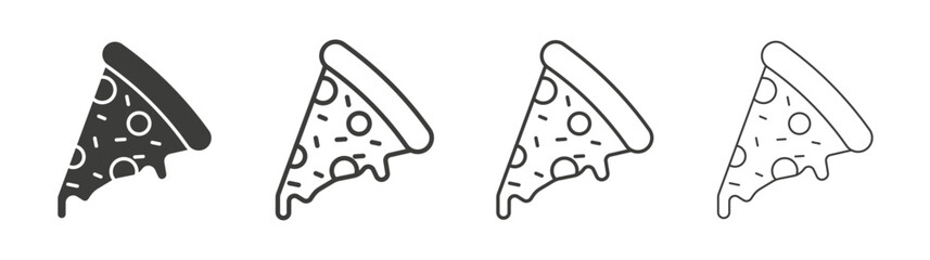 Pizza slice icons set. Liner outlined and flat black color