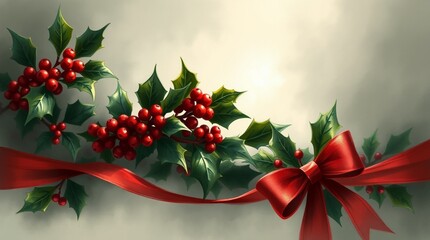 christmas background with holly and berries