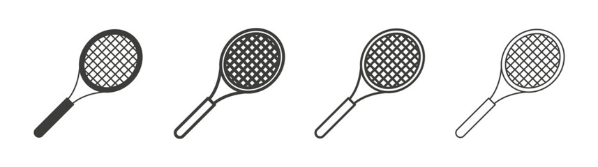 Racquet icons set. Liner outlined and flat black color