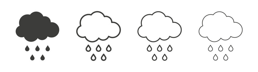 Rain icons set. Liner outlined and flat black color