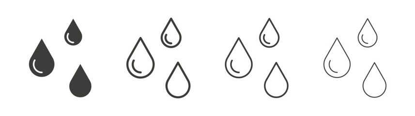 Raindrops icons set. Liner outlined and flat black color