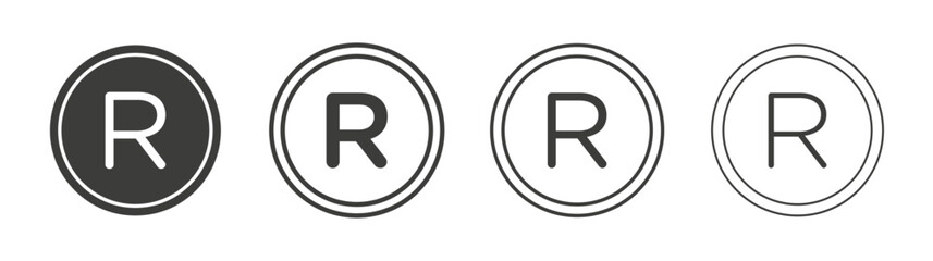 Registered icons set. Liner outlined and flat black color