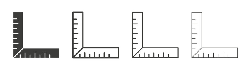 Ruler combined icons set. Liner outlined and flat black color