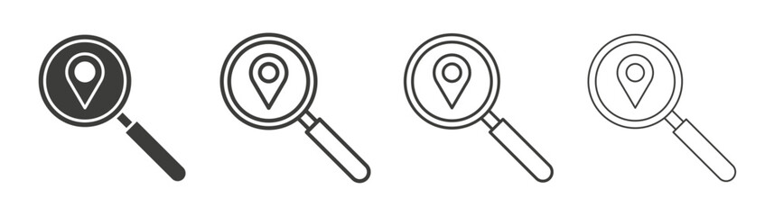 Search Location icons set. Liner outlined and flat black color