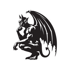 Minimalist Gargoyle Silhouette - Gargoyle Vector - Design of Gargoyle.
