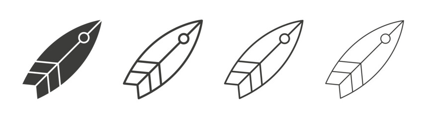 Surfing icons set. Liner outlined and flat black color