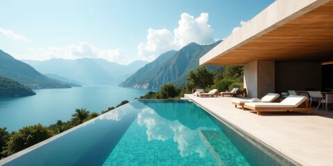 Fototapeta premium Luxury Mountaintop Residence with Infinity Pool and Panoramic Lake View