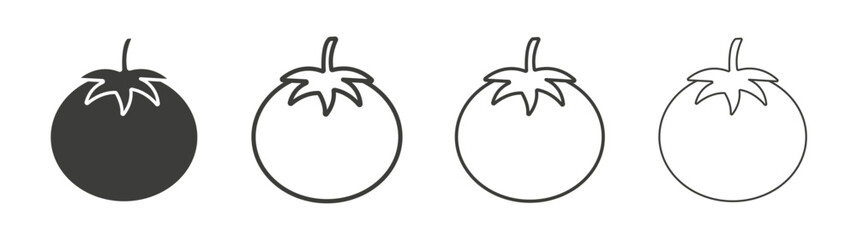 Tomato icons set. Liner outlined and flat black color