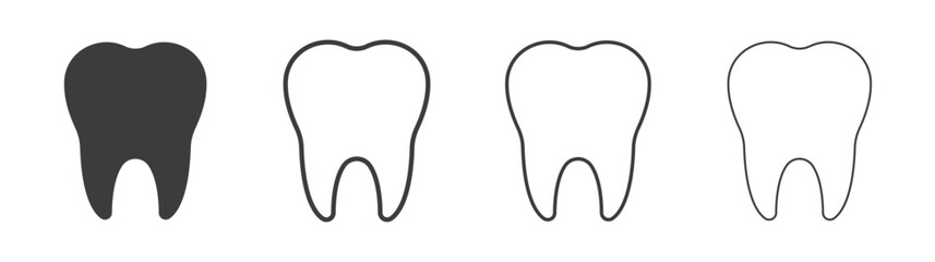 Tooth icons set. Liner outlined and flat black color