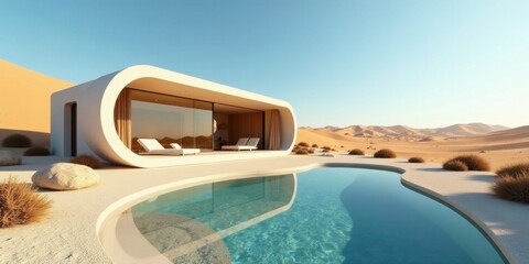 Obraz premium Modern Desert Oasis A Curvilinear Home with Private Pool and Expansive Dune Views