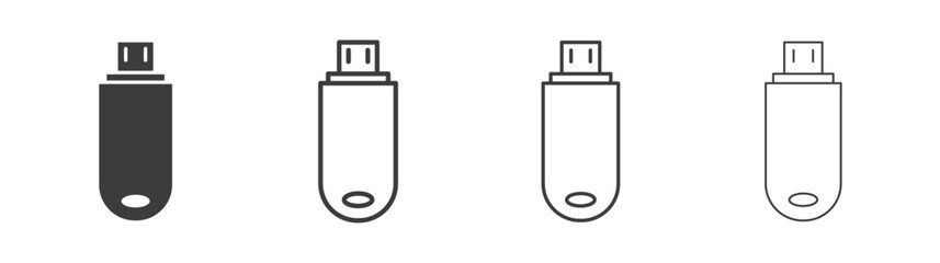 USB pendrive icons set. Liner outlined and flat black color