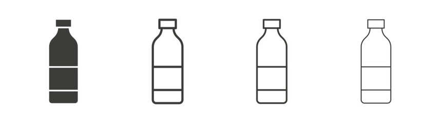 Water bottle icons set. Liner outlined and flat black color