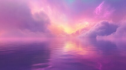 Obraz premium AI Generate A Dreamy Cosmic Beach With A Purple Ocean Reflecting An Enormous Multicolored Nebula