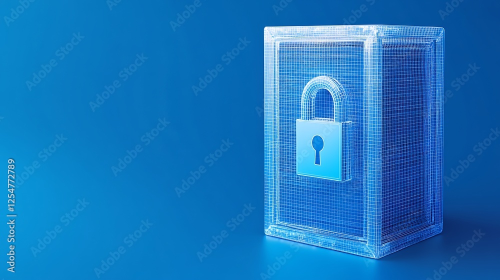 Wall mural secure digital lock concept on a blue background representing safety in technology and data protecti