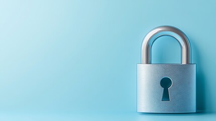Fototapeta premium Secure Metal Padlock on a Soft Blue Background with Copy Space for Safety and Protection Concepts