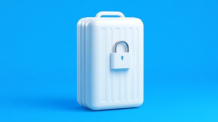 Secure white case with padlock on blue background for safe storage and protection of personal belongings