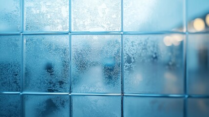 Frosty window panes, close-up view. Ideal for winter, cold weather, or isolation themes.