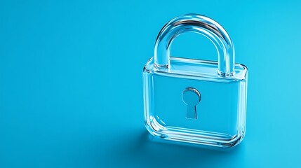 Transparent Glass Padlock on Blue Background Symbolizing Security and Protection in Digital and Physical Spaces