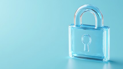 Transparent padlock on blue background symbolizing security, protection, safety, and privacy in digital age