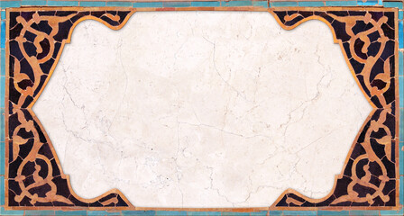 Horizontal or vertical background with detail of ancient mosaic walls with floral and geometric...