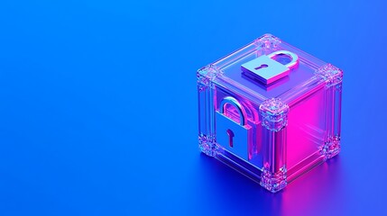 Obraz premium Transparent security box with padlock on colorful background for protection and safety themes