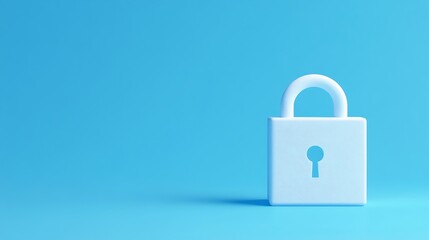 Fototapeta premium White padlock with keyhole on vibrant blue background representing security and protection in digital world