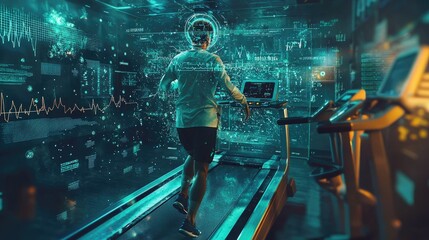 Futuristic Fitness Technology with Smart Treadmill in Gym Environment