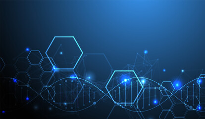 Obraz premium Glowing neon DNA chain. Biotechnology, biochemistry, science, medicine concept.